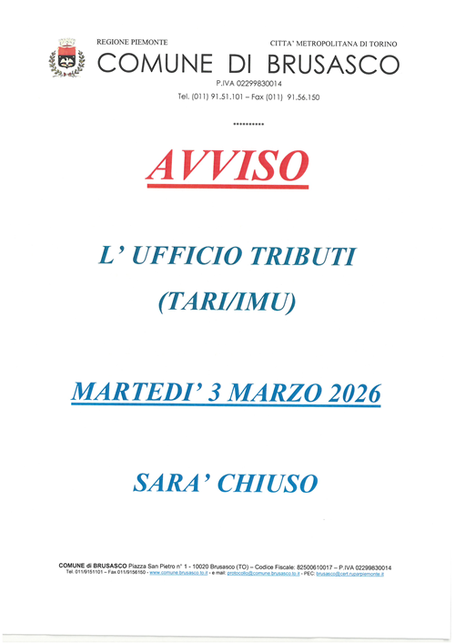 Chiusura ufficio TARI/IMU