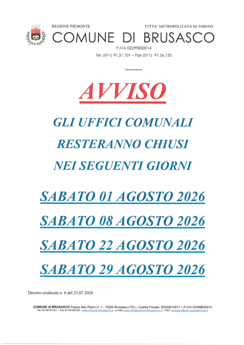 Chiusura uffici comunali periodo estivo